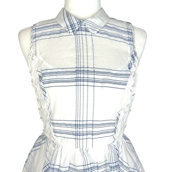 Anthropologie Moulinette Soeurs 6 Seaplane Dress Blue White Windowpane - Picture 6 of 16